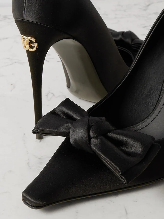 Dolce & Gabbana - Bow-embellished Satin Pumps - Black - Image 4