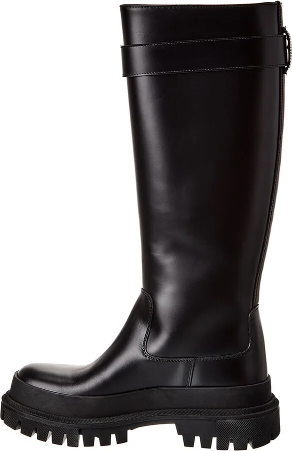 Dolce & Gabbana Branded Strap Leather Knee-High Boot - Image 2