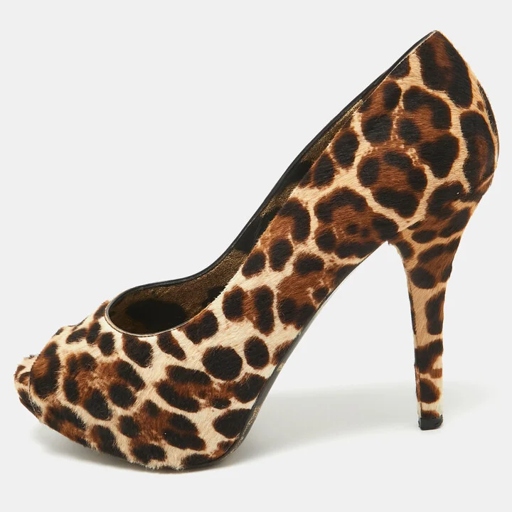 Dolce & Gabbana Brown/Beige Calf Hair Peep Toe Pumps Size 39