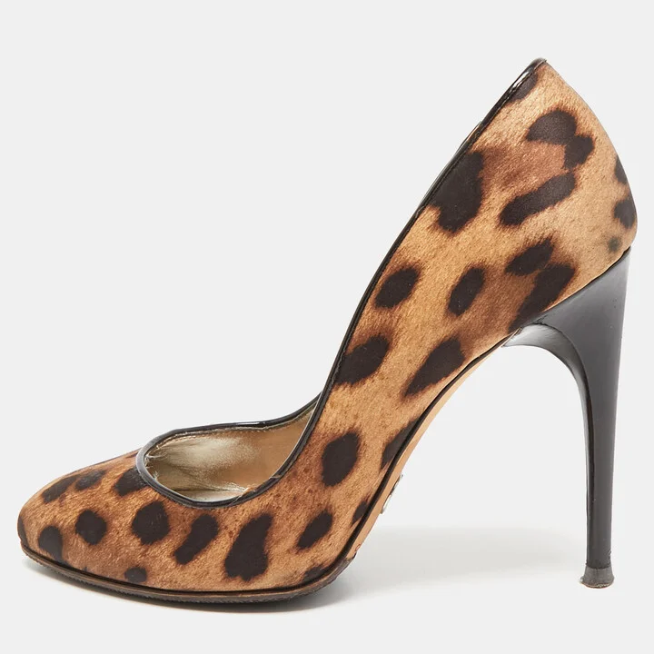 Dolce & Gabbana Brown/Beige Leopard Print Round Toe Pumps Size 37