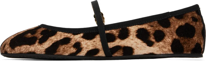 Dolce&Gabbana Brown & Beige Printed Velvet Ballerina Flats - Image 3