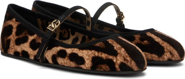 Dolce&Gabbana Brown & Beige Printed Velvet Ballerina Flats - Image 4