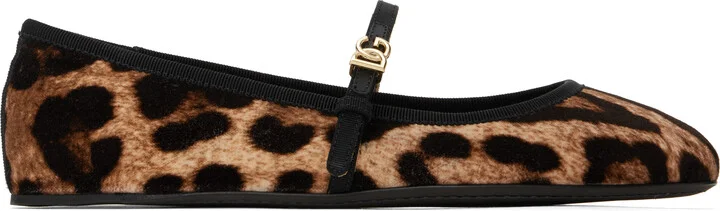 Dolce&Gabbana Brown & Beige Printed Velvet Ballerina Flats