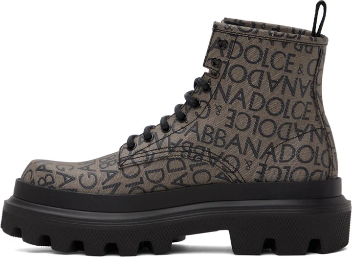 Dolce&Gabbana Brown & Black Logo Boots - Image 3