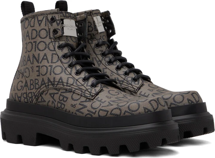 Dolce&Gabbana Brown & Black Logo Boots - Image 4