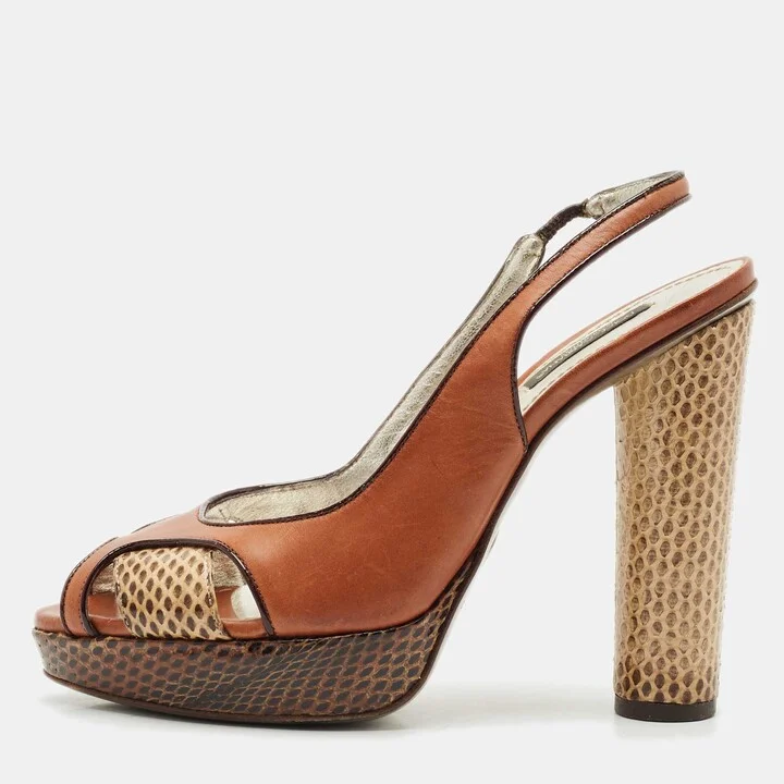 Dolce & Gabbana Brown Leather and Snakeskin Leather Sandals Size 38