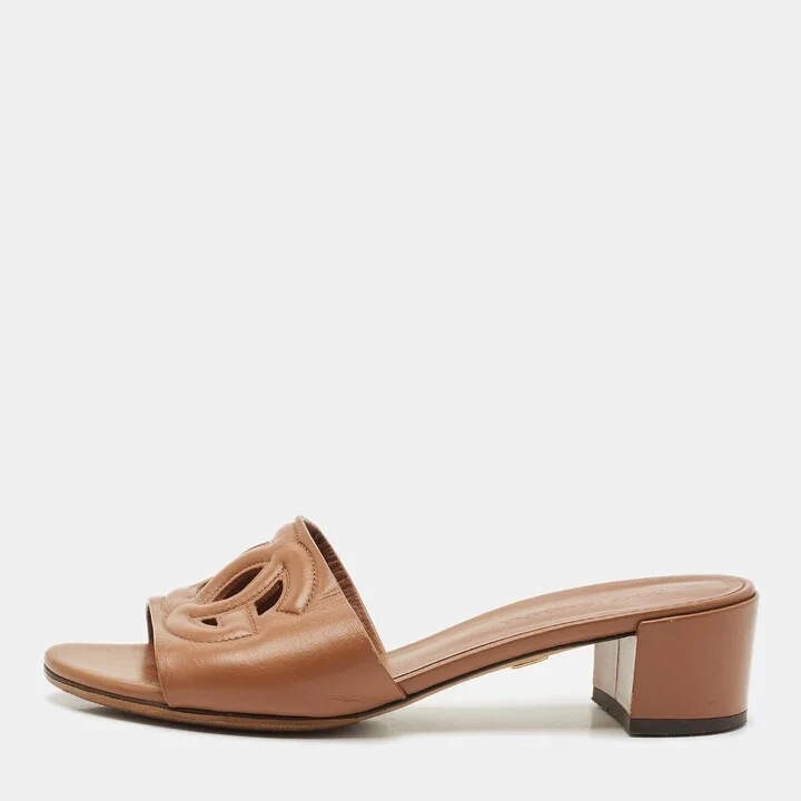 Dolce & Gabbana Brown Leather DG Bianca Slide Sandals Size 36