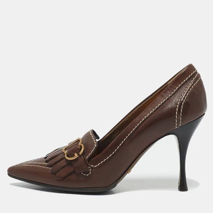 Dolce & Gabbana Brown Leather Fringe Loafer Pumps Size 36.5
