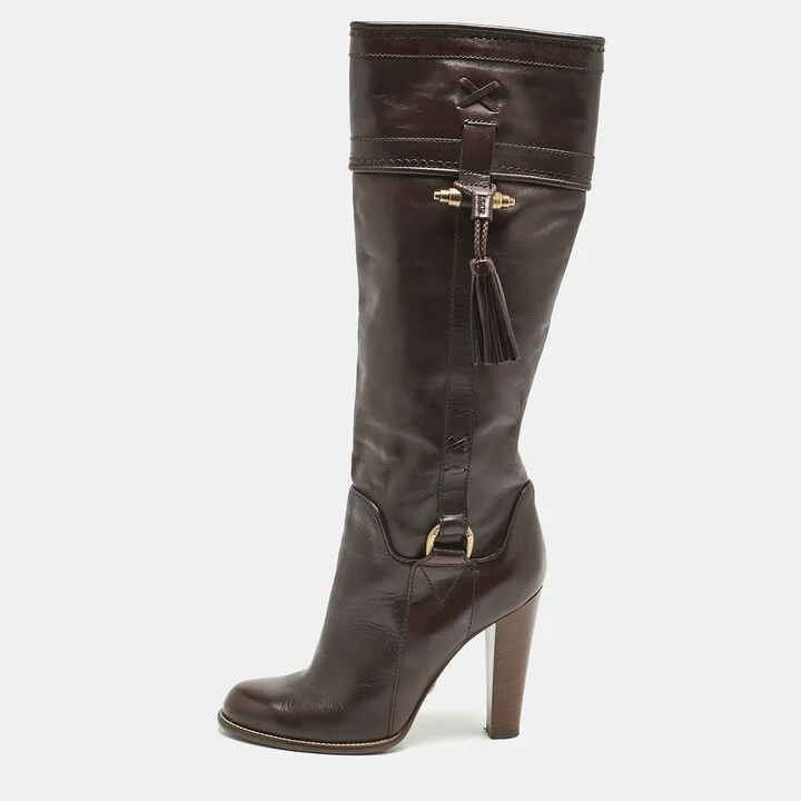 Dolce & Gabbana Brown Leather Knee Length Boots Size 39.5