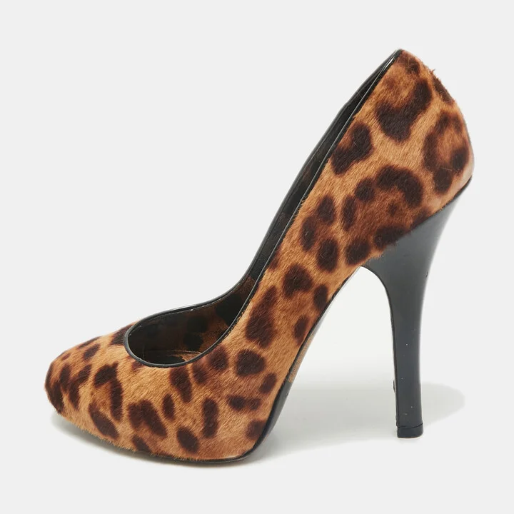 Dolce & Gabbana Brown Leopard Print Calf Hair Round Toe Pumps Size 38