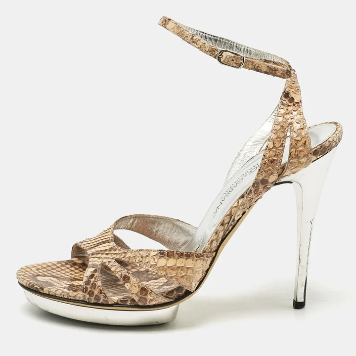Dolce & Gabbana Brown Python Leather Ankle Strap Sandals Size 36.5