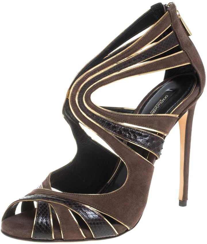 Dolce & Gabbana Brown Suede and Python Leather Sandals Size 39