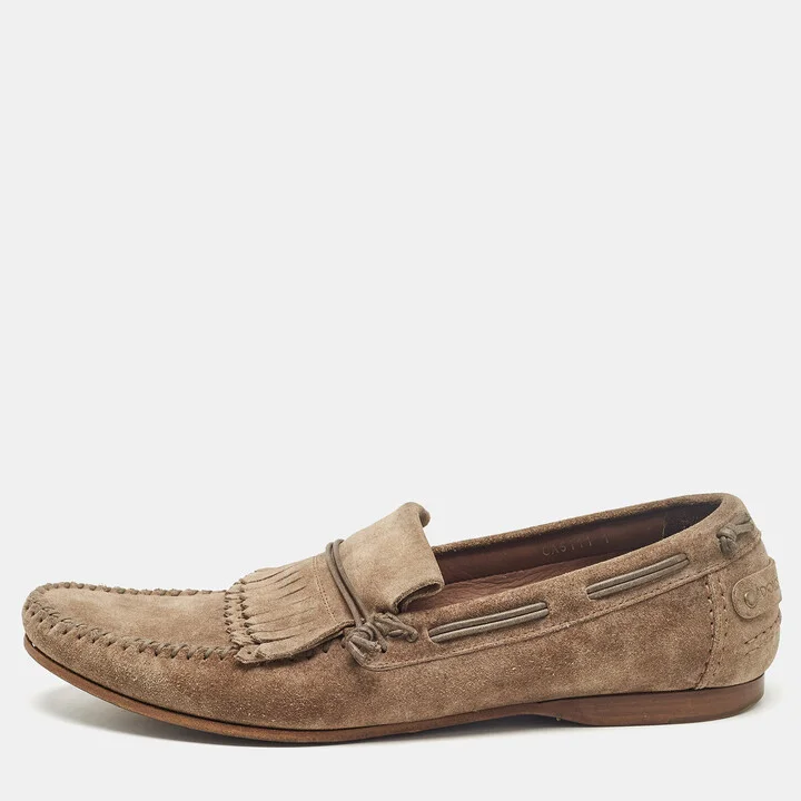 Dolce & Gabbana Brown Suede Fringe Slip On Loafers Size 45