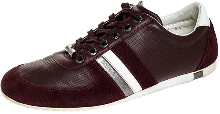 Dolce & Gabbana Burgundy Leather and Suede Metal Logo Sneakers Size 43.5