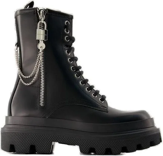 Dolce & Gabbana Chain-Link Lace-Up Ankle Boots
