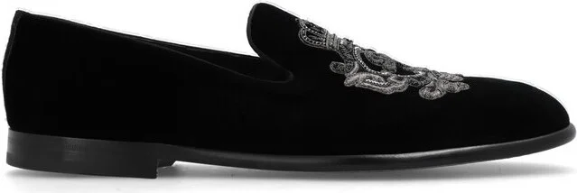 Dolce & Gabbana Coat Of Arms Embroidered Velvet Loafers