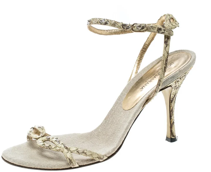 Dolce & Gabbana Cream Python Leather Ankle Strap Sandals Size 37.5