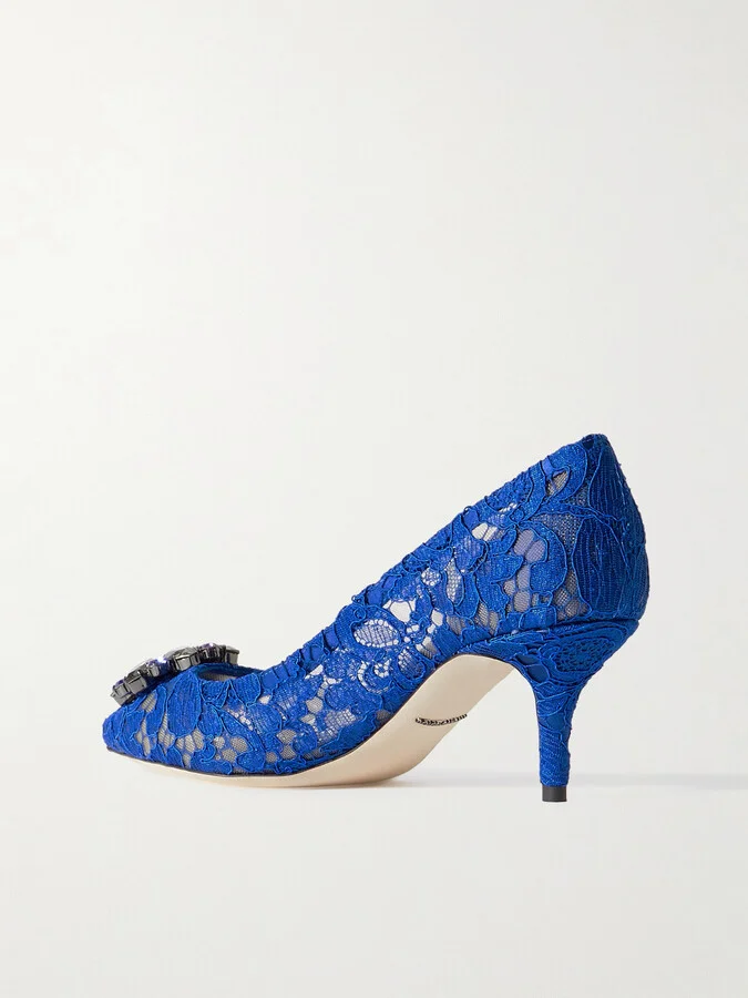 Dolce & Gabbana - Crystal-embellished Lace Pumps - Blue - Image 3