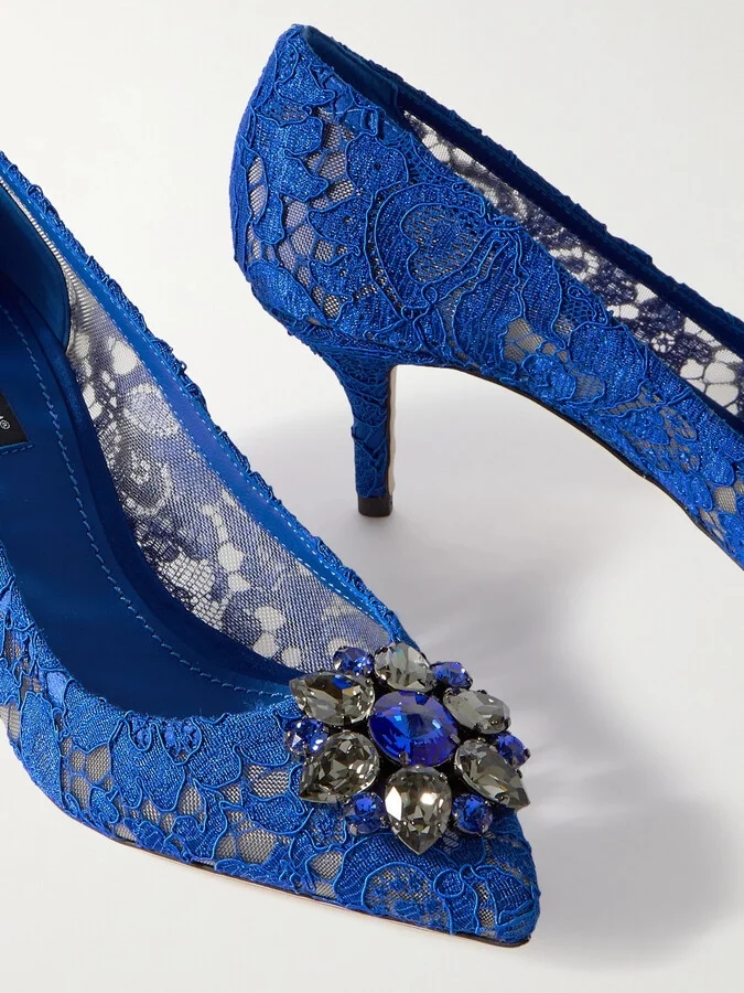 Dolce & Gabbana - Crystal-embellished Lace Pumps - Blue - Image 4