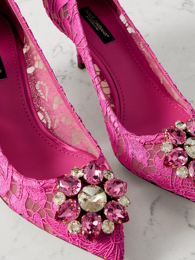 Dolce & Gabbana - Crystal-embellished Lace Pumps - Pink - Image 4