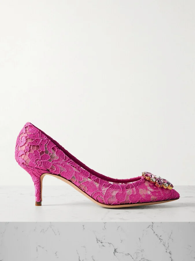 Dolce & Gabbana - Crystal-embellished Lace Pumps - Pink