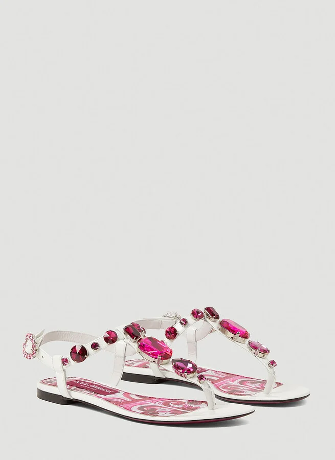 Dolce & Gabbana Crystal Embellished Majolica Sandals - Woman Sandals White Eu - 38 - Image 2