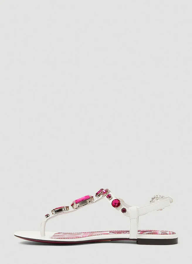 Dolce & Gabbana Crystal Embellished Majolica Sandals - Woman Sandals White Eu - 38 - Image 3