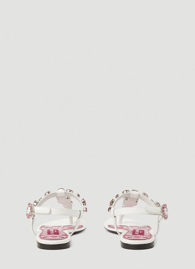 Dolce & Gabbana Crystal Embellished Majolica Sandals - Woman Sandals White Eu - 38 - Image 4
