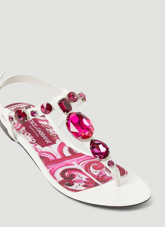 Dolce & Gabbana Crystal Embellished Majolica Sandals - Woman Sandals White Eu - 38 - Image 5