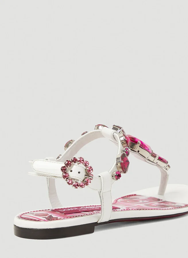 Dolce & Gabbana Crystal Embellished Majolica Sandals - Woman Sandals White Eu - 38 - Image 6