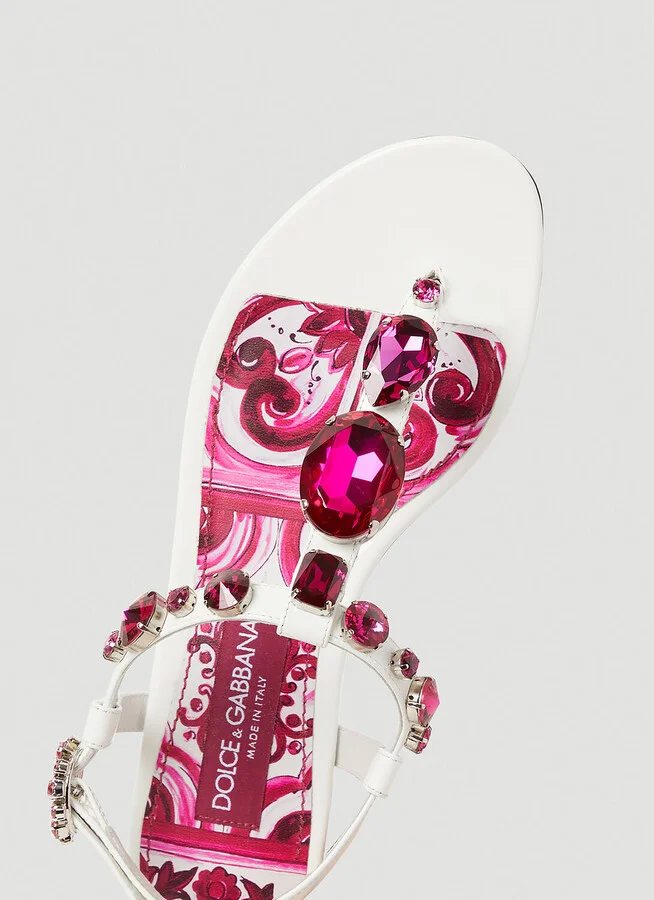 Dolce & Gabbana Crystal Embellished Majolica Sandals - Woman Sandals White Eu - 38 - Image 7