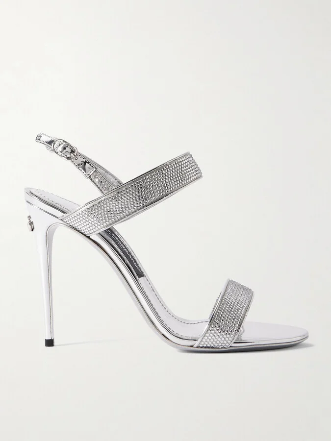 Dolce & Gabbana - Crystal-embellished Satin And Metallic Leather Sandals - Silver