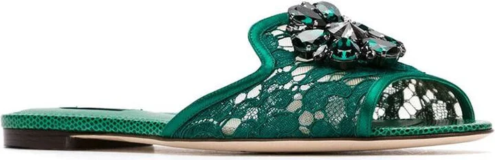 Dolce & Gabbana Crystal Lace Flat Sandals - Image 2