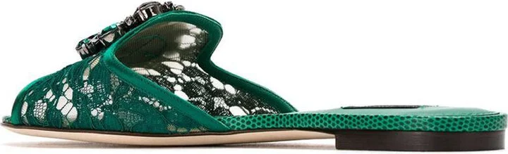 Dolce & Gabbana Crystal Lace Flat Sandals - Image 3