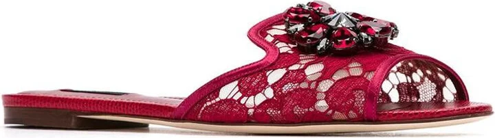 Dolce & Gabbana Crystal Lace Flat Sandals - Image 2