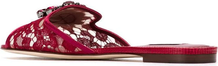 Dolce & Gabbana Crystal Lace Flat Sandals - Image 3