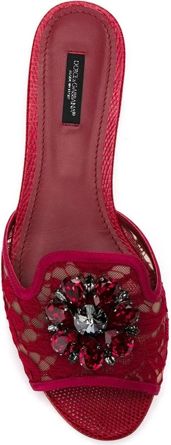 Dolce & Gabbana Crystal Lace Flat Sandals - Image 4
