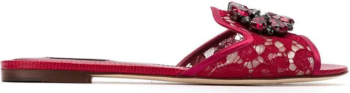 Dolce & Gabbana Crystal Lace Flat Sandals
