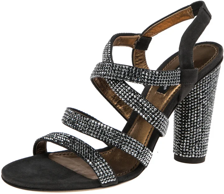 Dolce & Gabbana Dark Grey Suede Crystal Embellished Strappy Sandals Size 38.5