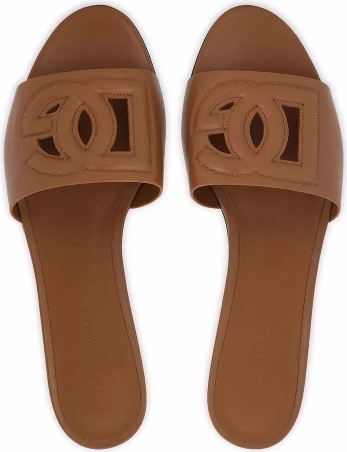 Dolce & Gabbana Dg Logo Leather Flat Sandals - Image 2