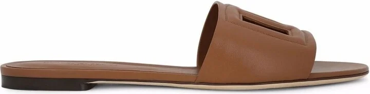 Dolce & Gabbana Dg Logo Leather Flat Sandals