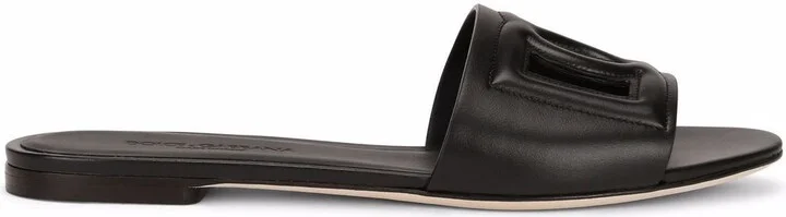 Dolce & Gabbana Dg Logo Leather Flat Sandals