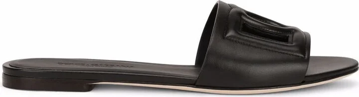 Dolce & Gabbana Dg Logo Leather Flat Sandals