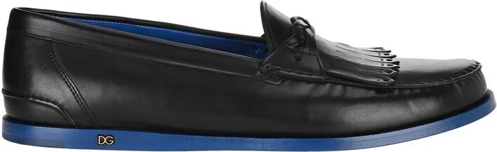 Dolce & Gabbana DG Logo Plaque Fringed Moccasins