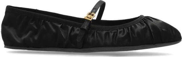 Dolce & Gabbana DG Logo Plaque Satin Ballet Flats