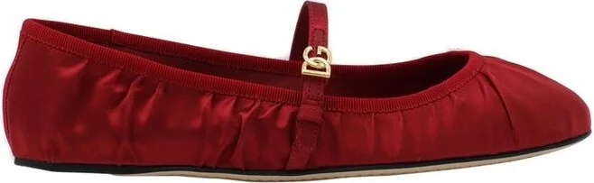 Dolce & Gabbana DG Logo Plaque Satin Ballet Flats