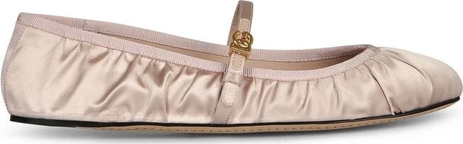 Dolce & Gabbana DG Logo Plaque Satin Ballet Flats