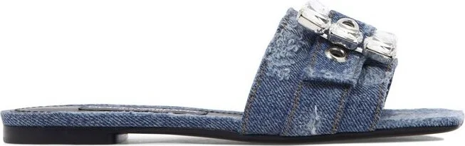 Dolce & Gabbana Distressed Emblished Slip-On Slides
