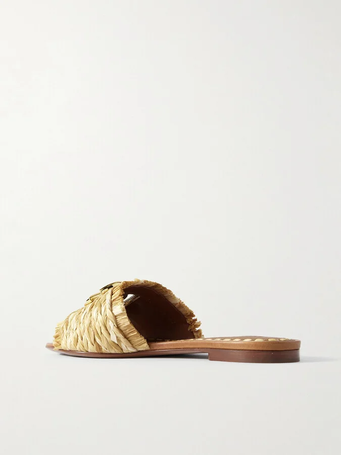 Dolce & Gabbana - Embellished Braided Raffia Sandals - Neutrals - Image 3