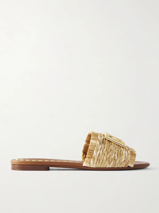 Dolce & Gabbana - Embellished Braided Raffia Sandals - Neutrals